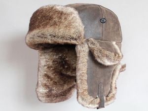 Chapéus de bombardeiro de inverno vintage russo ushanka tampa homens homens falhas caçador de peles hat de couro de couro de couro chapas de soldado de bola de ouvido y2001102810154