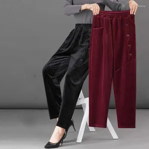 Calça feminina moda moda harém feminino outono largo mamãe casual mãe solta de cintura alta plus size outono 2024 mulheres calças marrom