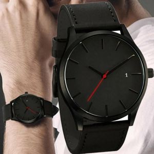 Armbandsur 2021 Casual Women Large Dial Leather Band Simple Watches Gift Men Calendar Quartz Watch 286p