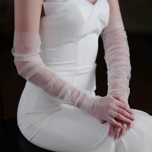 Sleevelet Arm Sleeves WG108 Elegant White Wedding Bridal Gloves Soft sheer long finger Opera Fingerless Womens Ball Performance Q240430