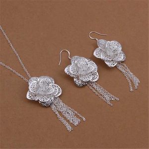 Bröllop smycken set elegant charm utsökta 925 sterling silver blomma halsband örhängen mode smycken set för kvinnor bröllop h240504