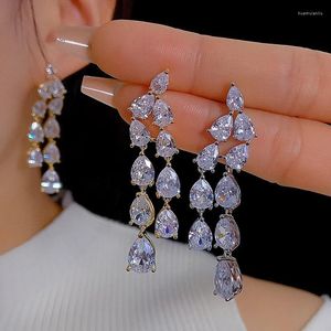 Dangle Earrings Xuye Shine Cubic Zirconia Long Water Drop for Ladies Korean Fashion Statement Jewelry Eardrop