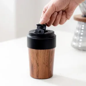 Kaffekrukor Träkorn Latte Cup Portable Thermal Mugg för tillbehör Rostfritt stål och teportabespetsar Espressokoppar Återanvändbara