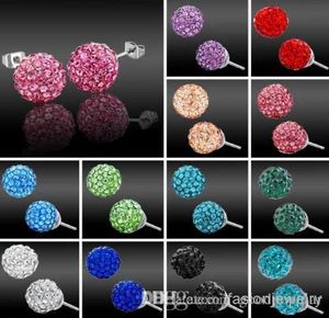 30 Pairslot 10mm Jewelry new Rhinestone Mix Colors white New disco Ball beads clay crystall Crystal Earrings Stud9876396