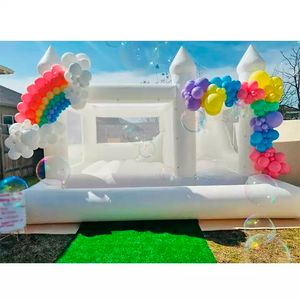 4.5mlx4.5mwx3.5m (15x15x11,5ft) Jumper de PVC completo combo inflável de salto branco com slide e bola infantil castelo comercial saltador de salto