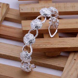 Kette Hochzeit 925 Sterling Silber Armreif Schmuck Mode Frauen Lady Open Ehering Rosen Runde Armband Schöne Geschenke B163 H240504