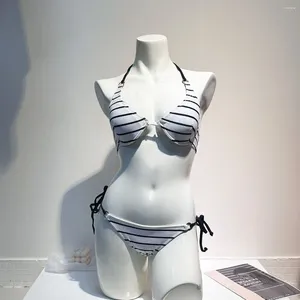 Kadın Mayo Siyah ve Beyaz Çizgili Zarif Bikini Mayo Kadınlar İyi Görünümlü Yüzme Yüzme Göğüs Pad Strap Plajı