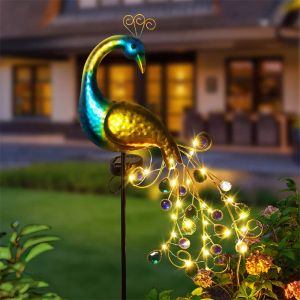 Dekorationen LED Outdoor Solar Peacock Lampe Metal Peacock Statue eignet