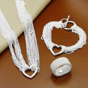 Set di gioielli da sposa gioiello gioiello 925 sterling a catena in argento cuoio anelli braccialetti set per regali di design da donna H240504