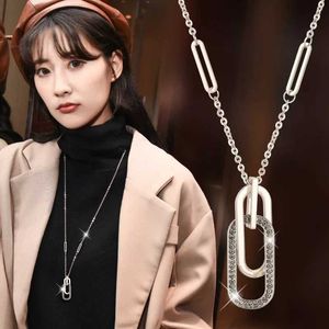 Pendant Necklaces 2024 New Coffee Gold Water Diamond Geometry Long Necklace Retro Water Diamond Pendant Necklace Womens Jewelry Q240430