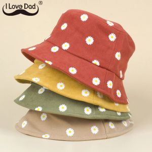 20pcs/lot New Cute Daisy Pattern Kids Bucket Hat Flower Wide Brim Baby Boys Girls Sun Protection Fisherman Hat Children Beach Panama Caps