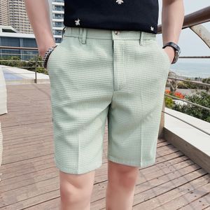 Tamanho plus size 38-28 Moda Waffle Shorts Men time de joelho coreano Slim Fit Casual Office Shorts Streetwear 240418