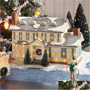 Decorações de Natal Budando brilhantemente iluminada Papai Noel Casa Casa da Vila Vila Decoração de Garagem para Garagem Griswold Villa Home Desktop Figue DHWLN