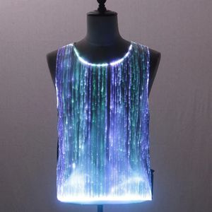 Summer Men Colorful LED Lysande nattklubb T -skjortor Y2K High Street Sleeveless Vest Optical Fiber Fabric Patchwork Topps 240426