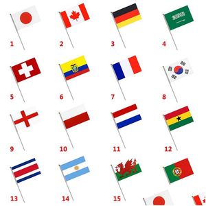 Bannerflaggor 2022 Qatar 14x21cm hand 32 länder flagga med stick droppleverans hem trädgård festliga partier dhcaq