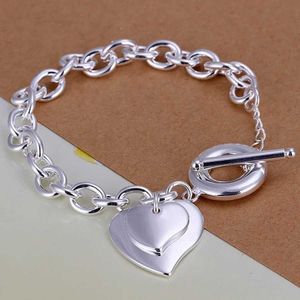 Chain Fashion design high quality 925 Sterling Silver Jewelry double heart Bracelets women lady wedding 8inches cute gifts H240504