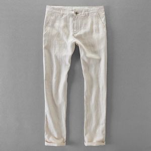 100% kvalitet Pure Linen Casual Pants Men Brand Long Trousers Affärsmode för Pantalones Pantaloni Un Pantalon 240417