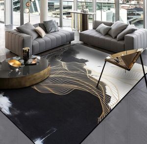 Black White Living Room Area Tapetes paisagem Pintura de carpete linho de ouro Hallway Tapete Bedroom Bedronce NONSLIP TROBETS3879616