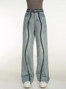 Damskie dżinsy amerykański projekt mody Design den dżinsowe 2024 wiosenna wysoka talia luźne szerokie nogi damne spodnie dżinsowe mopping