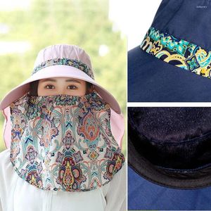 Chapéus de aba larga máscara de face Summer Sun Hat Hat Protective Protection Protection Shawl Tirada lanche a orelha de orelha grande