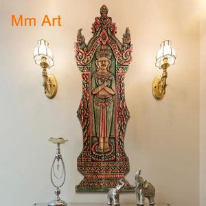 Decorative Figurines Embossed Buddha Statue Wood Carving Wall Decoration Pendant Southeast Asian Teak Character Hanging