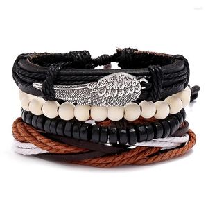 Pulseira 4pcs/conjunto de braceletes de couro com água trançada artesanal Men Wing Charme Wing Wood Wood Wood Wood