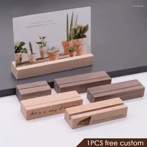 装飾プレート15x4.5x2.5cm 1PCSカードホルダー長方形ビーチ木製ポークリップピクチャースタンドホームオフィス用のメニュー場所無料カスタム