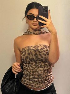 Women's Tanks Tossy Summer Leopard Printed Tank Top Female Slim Sexy Bandage Fashion Backless Tube Tops Vest High Street Women Cropped Y2k