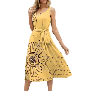 Casual Dresses Summer For Women 2024 Beach Loose Round Neck Sleeveless Midi A-Line Swing Dress Sundresses With Pockets Elegant