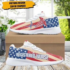 Casual Shoes American Flag Registered Print Women Sneakers Flats Breathable Cozy Ladies Sport Outdoor Running Athletic Gym