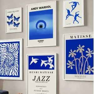 APERS Blue Bauhaus Matisse Andy Warhol Butterfly Plant Wall Art Art Canvas Malowanie plakatów i grafiki do dekoracji salonu J240505