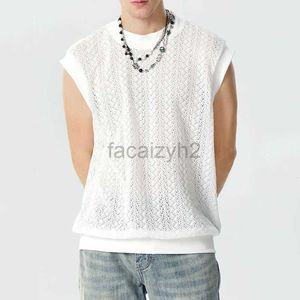 Men's T Shirts 2024 New Loose Knitted Sports Tank Top Versatile Sleeveless Breathable Bottom for Men's Fashion Top Plus Tees Polos