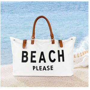 Briefmuster Nylon Canvas Umhängetaschen Strand Handtasche Leder Griff große Kapazität Modetrendeinkaufstasche Outdoor Frauen