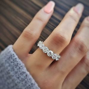 Vecalon Eternity Promise Finger Ring 925 Sterling Silver Diamond CZ Engagement Wedding Band Rings for Women Evening Party Jewelry 2157