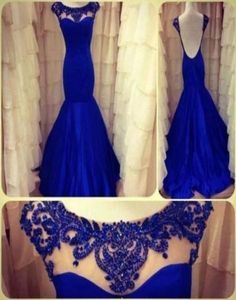 2016 Сексуальные вечерние платья без спинки рукава Royal Blue русалка прозрачная шея с бисером с видом на формальные платья для выпускного вечера 6650991
