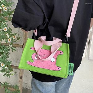 Evening Bags Cartoon Printing Cute Portable Canvas Handbags Simple Commuter Shoulder Crossbody Bag Women Mobile Lipstick Storage Satchel