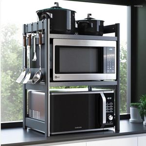 Kitchen Storage Black Shelves Microwave Racks Oven Tabletops Rice Cookers Retractable Double