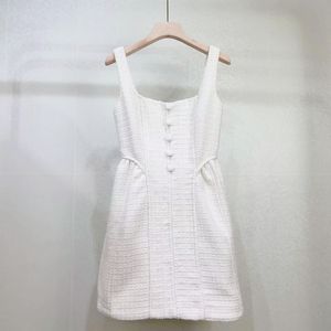 Designer Women's Dress 24 Summer New SP Niche Dress White Woven Sleeveless Suspender med midjeband Design Sense Dress