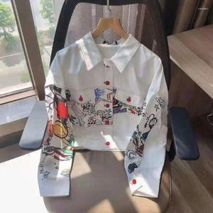 Kvinnorjackor denim Coat Women Ins Trendy Personlig graffiti Workwear Jacket Loose Korean Style Preppy Fried Street Short