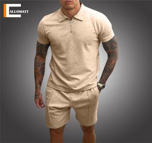 Mode män s uppsättningar 2 bit sommar tracksuit manlig casual polo skjorta kort fitness jogging andningsbara sportkläder make set 2206244402459