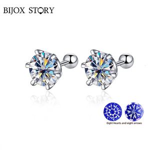 Bijox Story 0.5-2CT Mosonite Screw Stud örhängen D-färg 925 Pure Silver Diamond Earrings Lämpliga för kvinnors bröllop utsökta smycken 240430