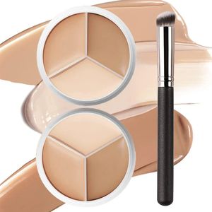 3 Colors Concealer Moisturizing Full Coverage Acne Spot Dark Circles Cream Makeup Cosmetics Tools Palette With Brush 240430