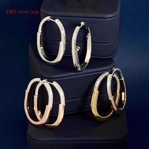 24ss Designer Tiffanyjewelry High Version V Gold T Home Lock Earrings Women's U-shaped Lock Buckle Light Luxury Feeling with Diamonds and Colorful Lock Earrings 8785