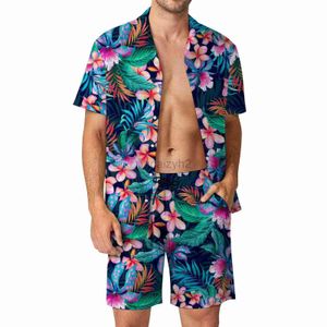 Herrspårar Streetwear New European Hawaii Beach 3D Digital Print Men's Casual Loose Shirt Set With Beach Kort ärmmode -modeuppsättning