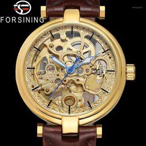 Wristwatches FORSINING Automatic Mechanical Skeleton Men Wristwatch Sport Genuine Leather Male Clock Top Man Watch 81601 276y