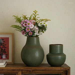 Vasos vasos de cerâmica grossa feitos à mão, vaso de sombra retro verde natalidade panela de flores criativa de mesa criativa Decoração de arranjo floral