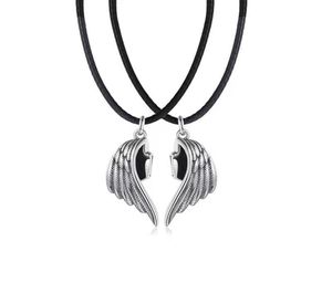 Colares de pingentes ímãs punk atraem corda de couro Link Chain Angel Demon Wing Necklace para amantes Casais Homens Mulheres Clavicle Jewe9809393