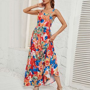 Selbstverdrehung des Sommers Sommer Neues würziges Mädchen drucken ärmellose Hosenträger Kleid für Frauen