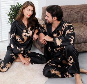 Pijamas de cetim de seda de seda Conjunto de manga longa Pijama pijama de pijama terno de mulheres e homem sono 2pc Set Loungewear Plus Size1488340