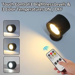 LED Wall Lamp Touch Control IR Remote 360 ​​Rotertable USB Laddning Trådlös Portable Night Light for Bedside Bedroom Reading Lamp